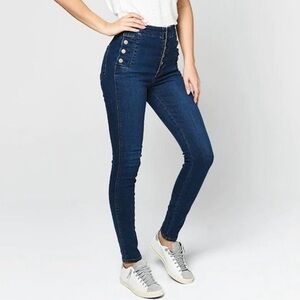 J Brand Natasha sky high rise exposed button stretch jeans 30